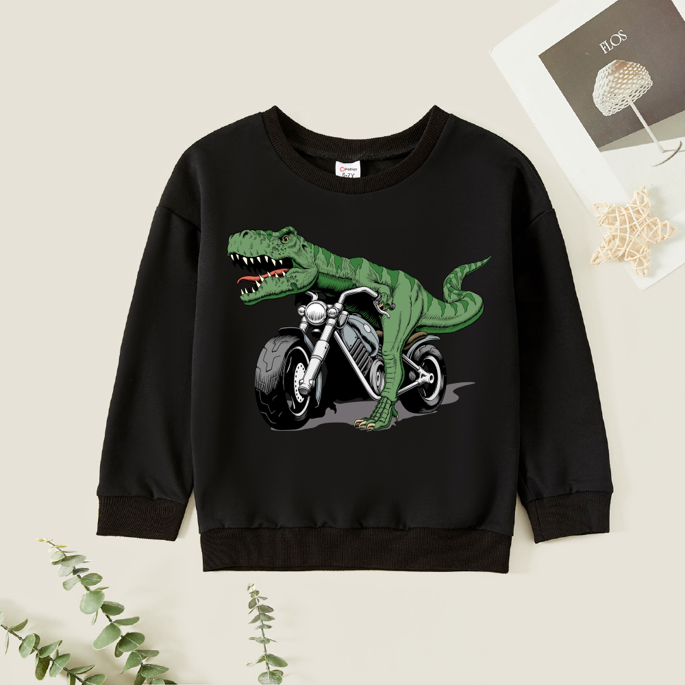 

Kid Boy Graphic Dinosaur and Motorcycle Print Long-sleeve Pullover
