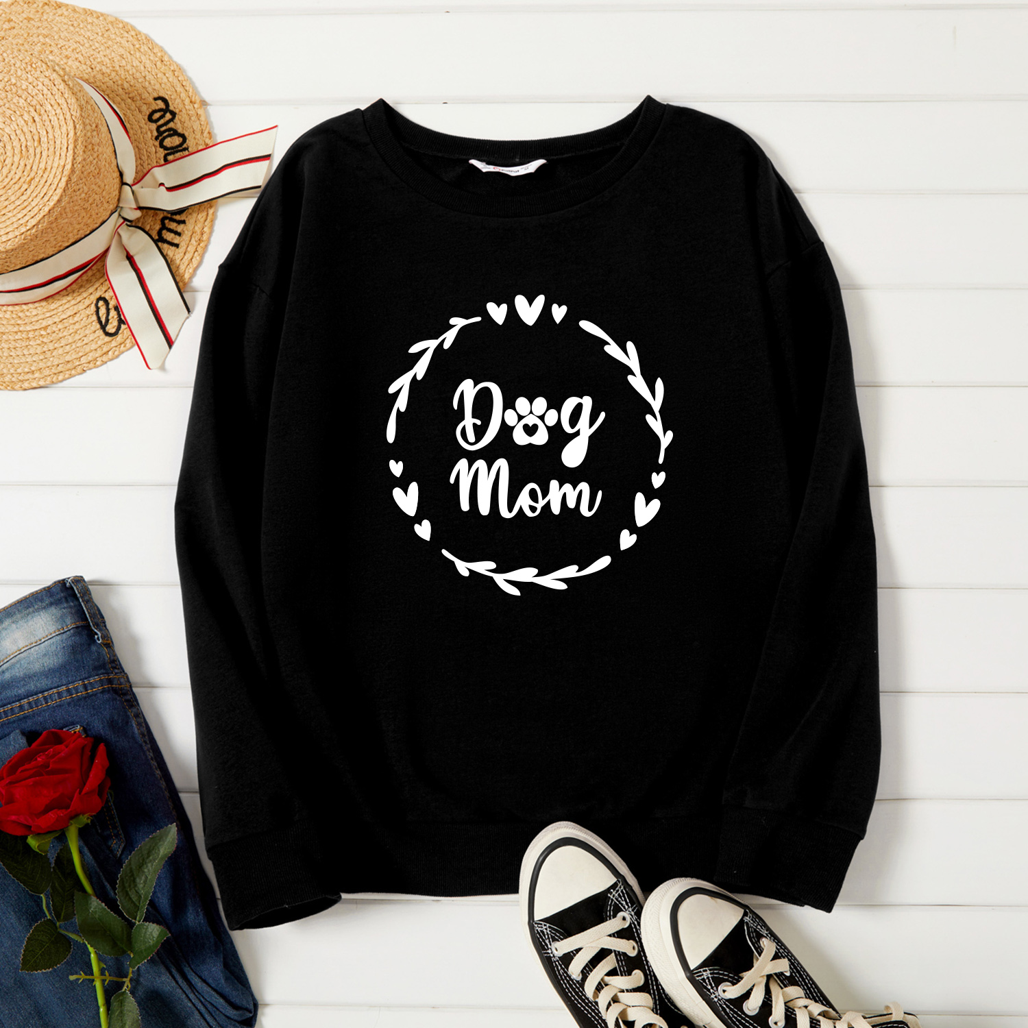 

Graphic Black Long-sleeve Pullover For Women