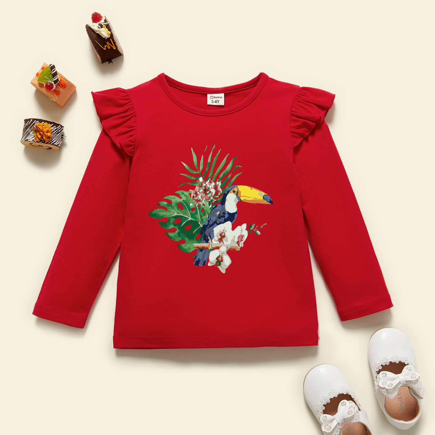 

Toddler Graphic Flutter-sleeve Red Long-sleeve Tee
