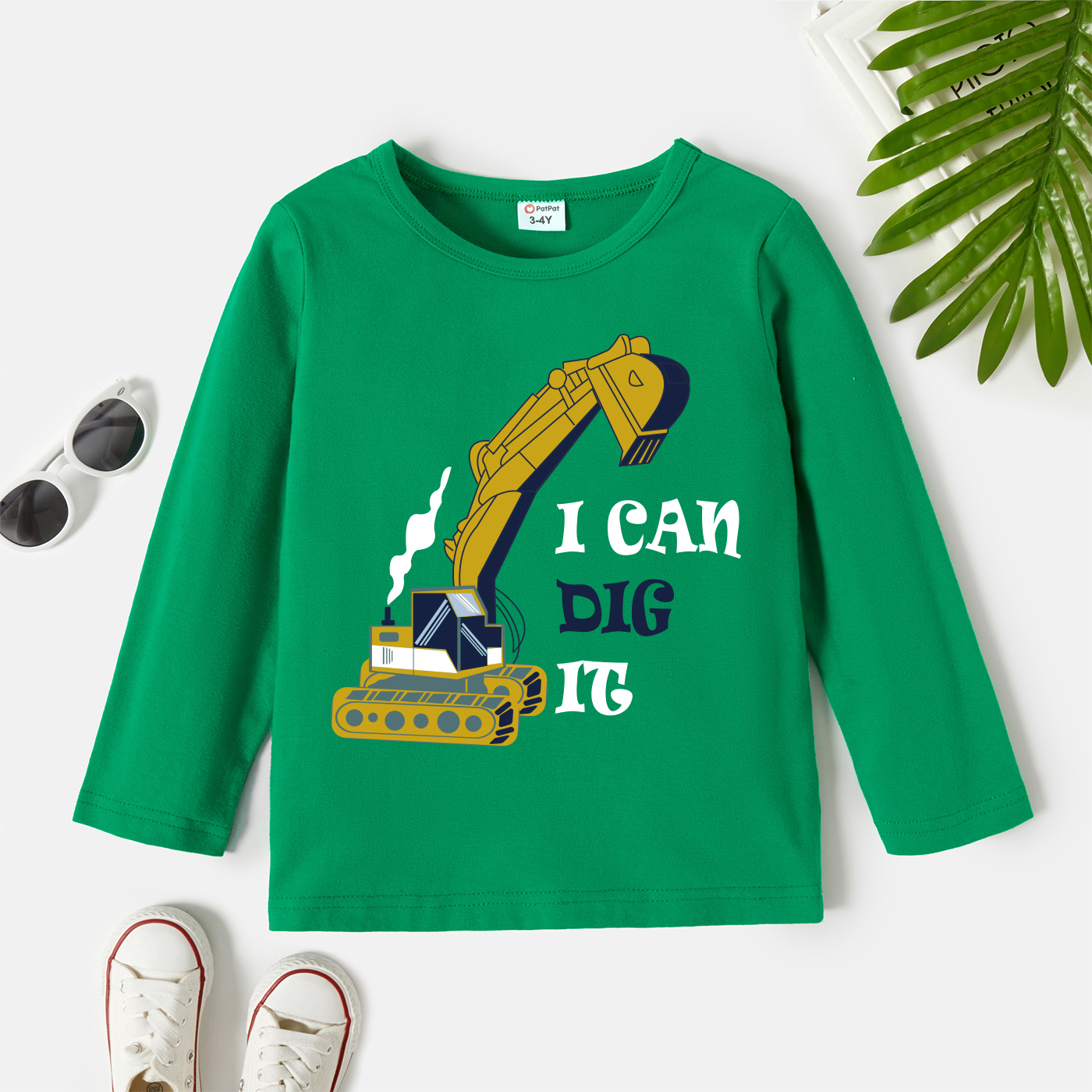

Toddler Boy Graphic Excavator and Letter Print Long-sleeve Tee