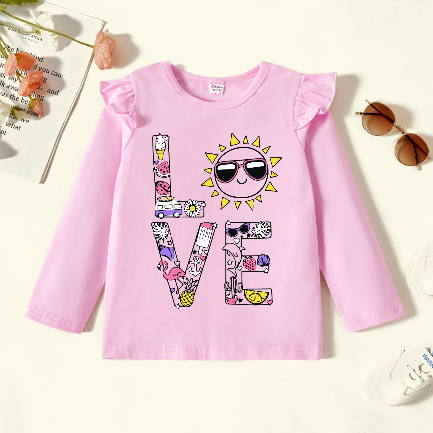 

Kids Graphic Flutter-sleeve Light pink Long-sleeve Tee