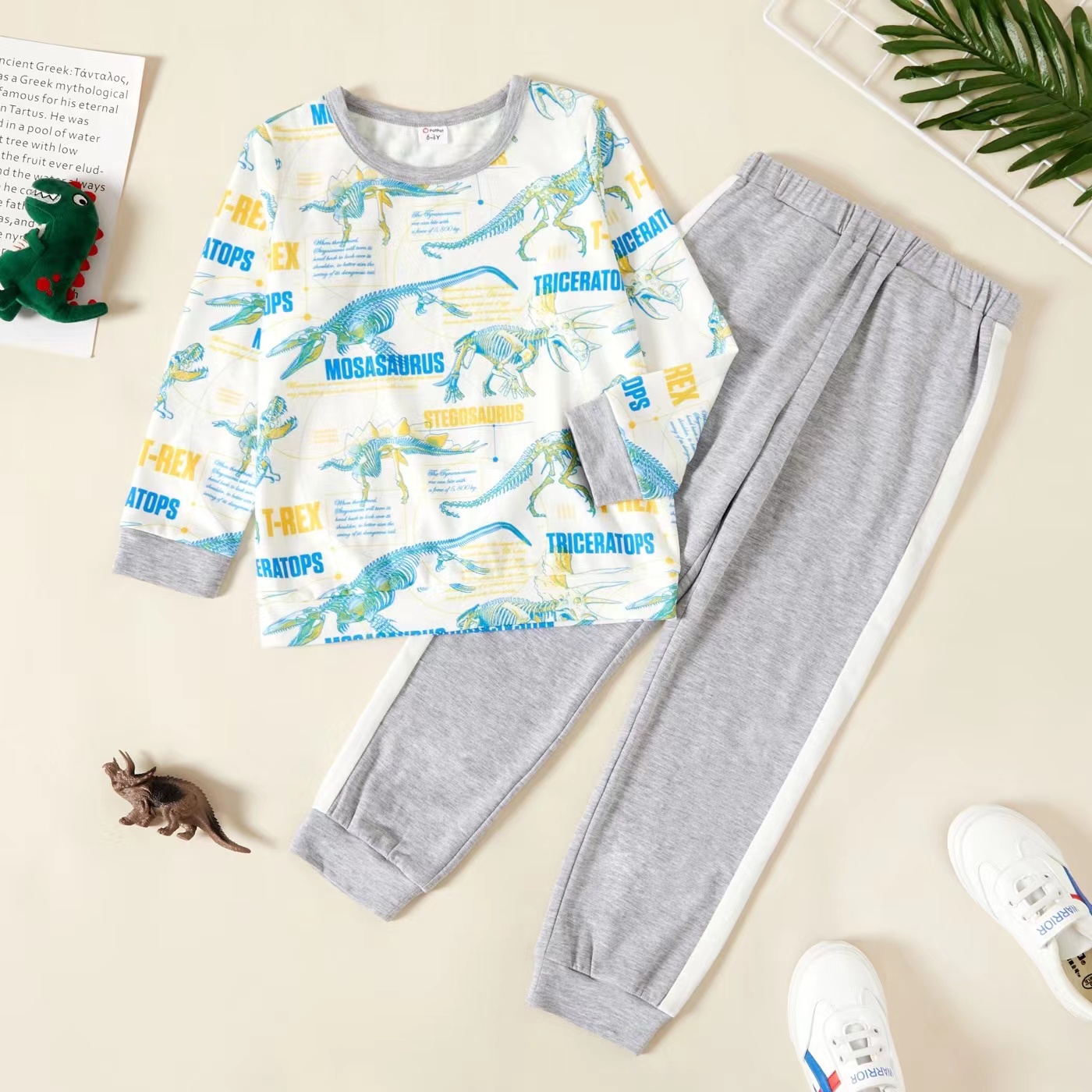 

2-piece Kid Boy Dinosaur Animal Letter Print Pullover Sweatshirt and Pants Casual Set