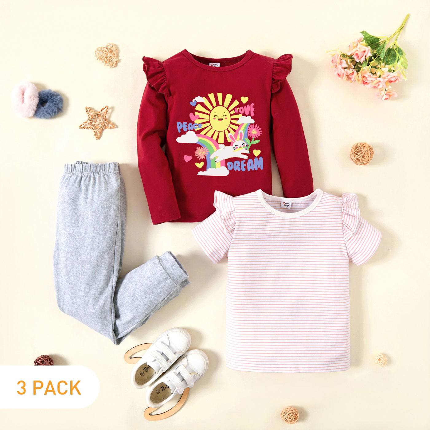 

3-Pack Kids Graphic & Striped Tee Pants Set