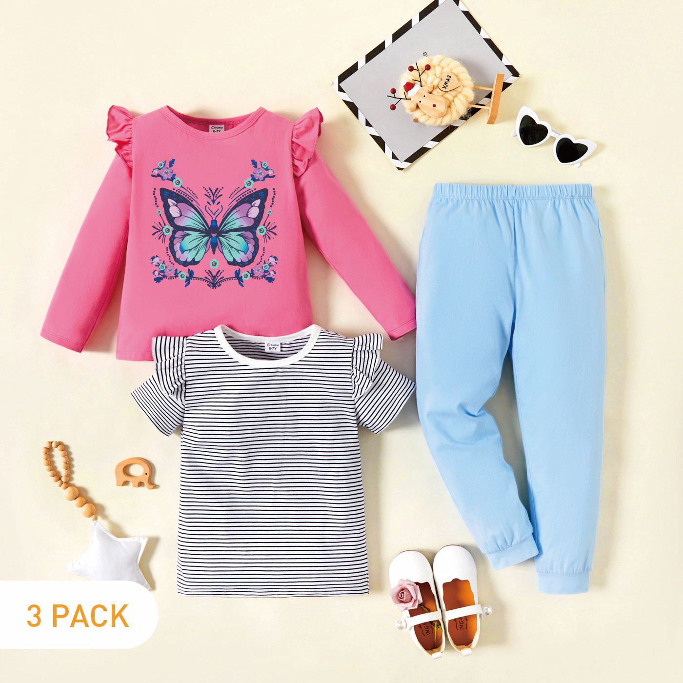 

3-Pack Kids Graphic & Striped Tee Pants Set