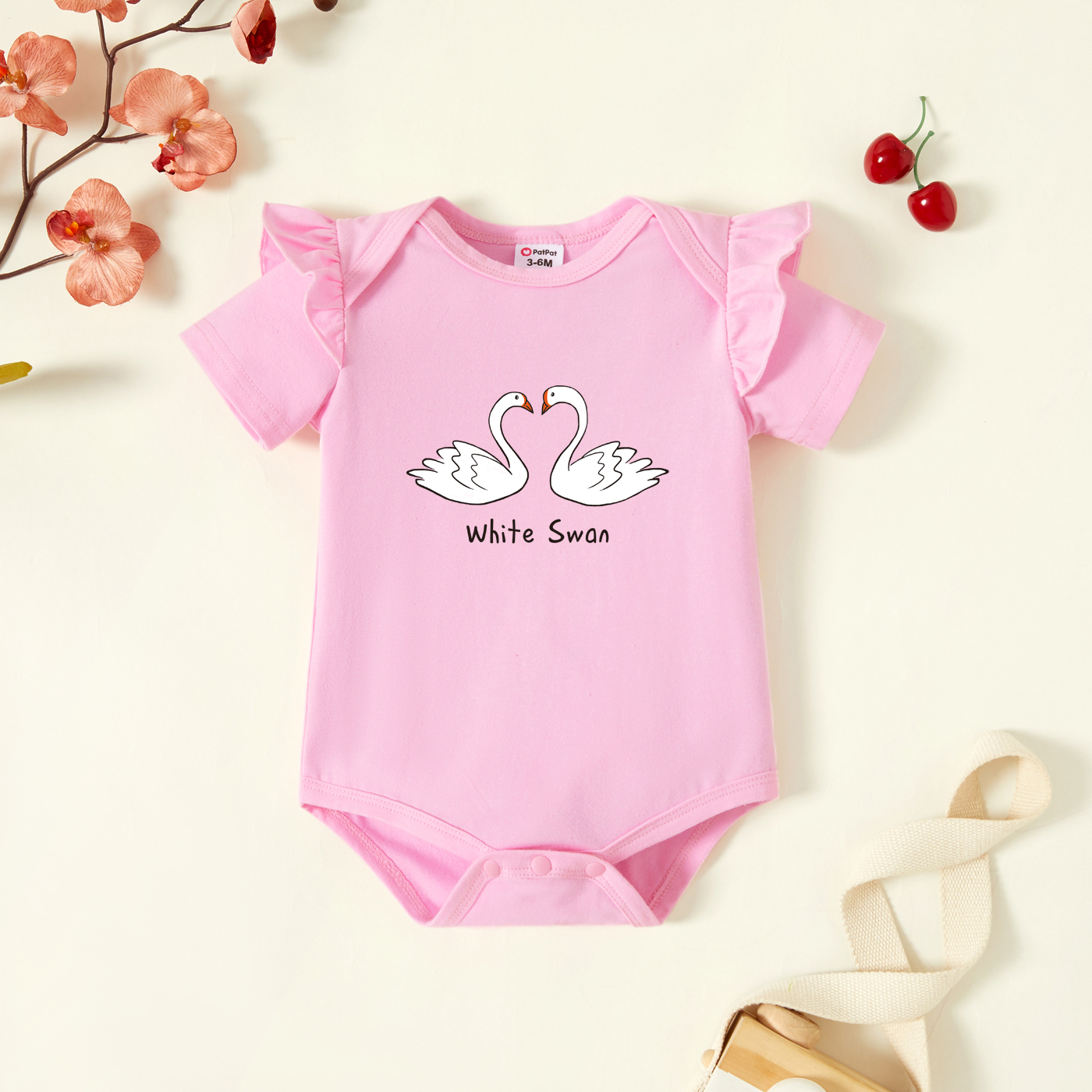 

Baby Graphic Flutter-sleeve Light pink Short-sleeve Romper