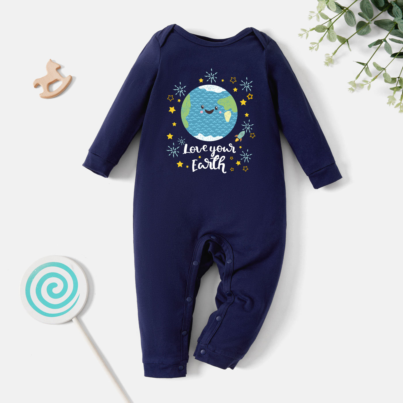 

Baby Graphic Dark Blue Long-sleeve Jumpsuit