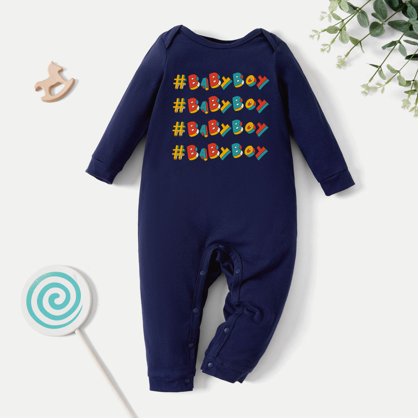 

Baby Graphic Dark Blue Long-sleeve Jumpsuit