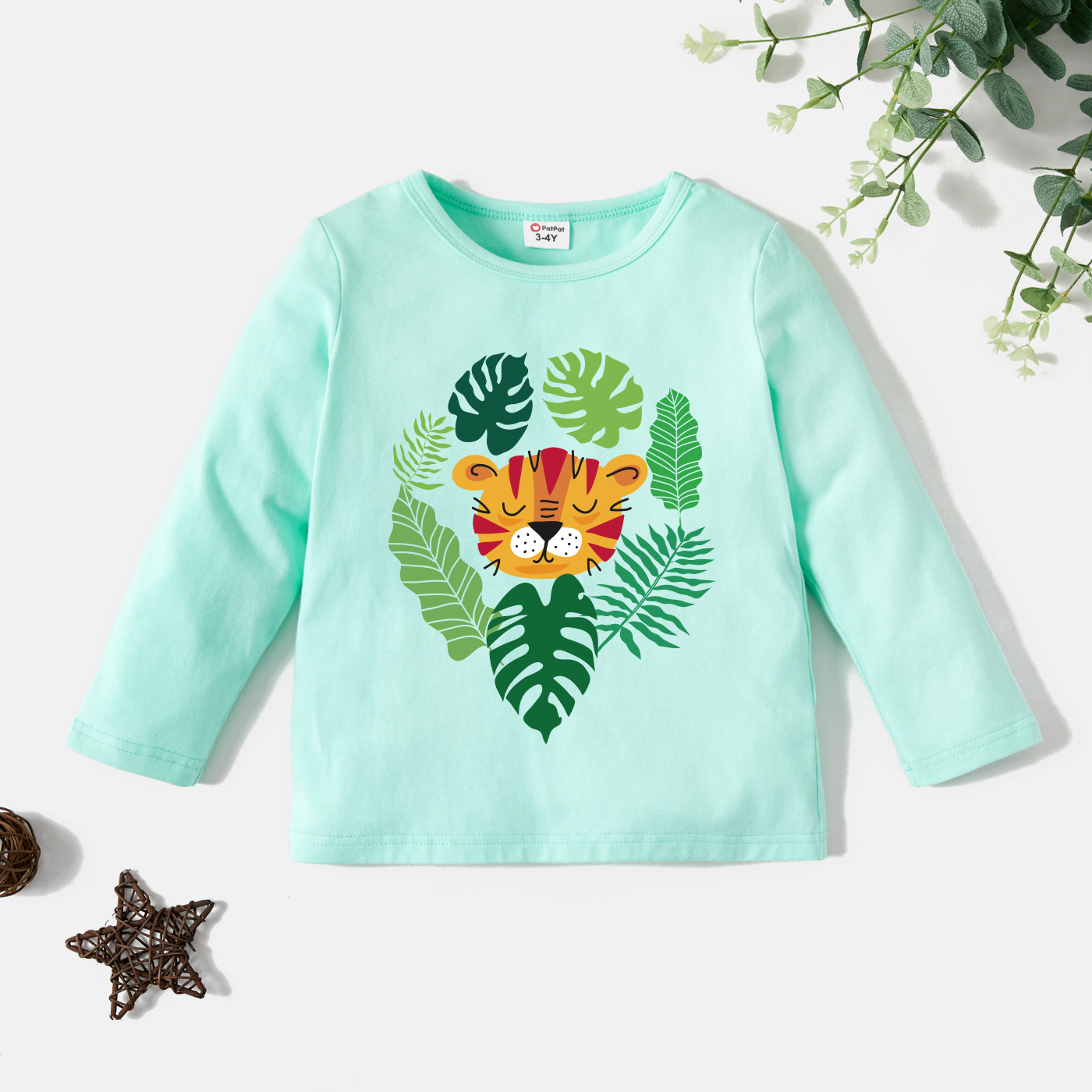 

Toddler Graphic Tiger and Plant Print Long-sleeve Tee