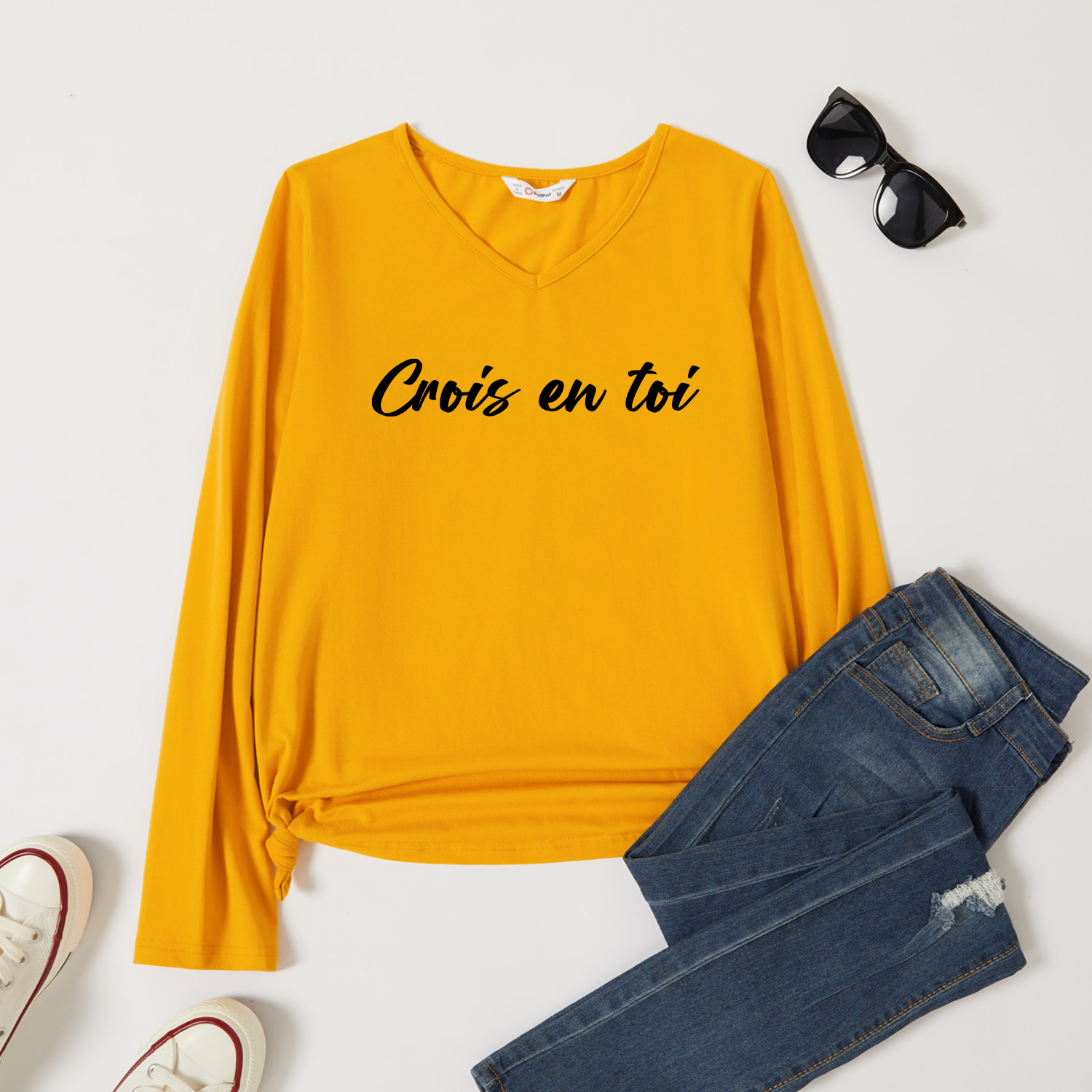 

Graphic Ginger Long-sleeve V Neck Tee for Women