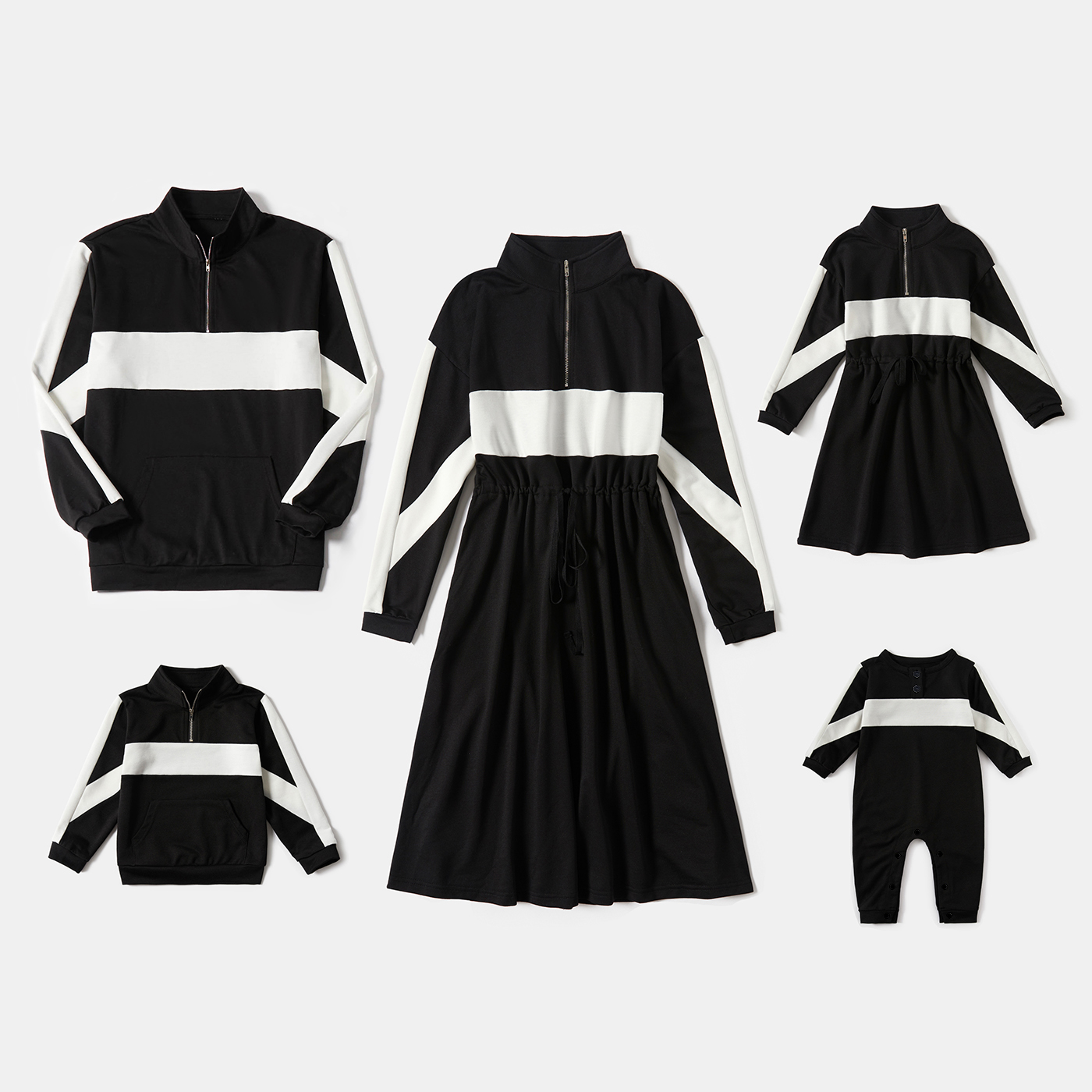 

Family Matching Color Block Casual Long-sleeve Dresses and Zip Jackets Sets