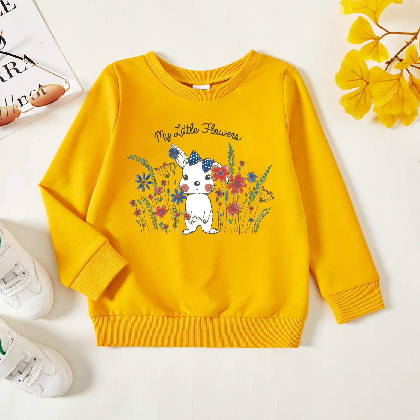 

Toddler Graphic Rabbit and Floral and Letter Print Long-sleeve Pullover