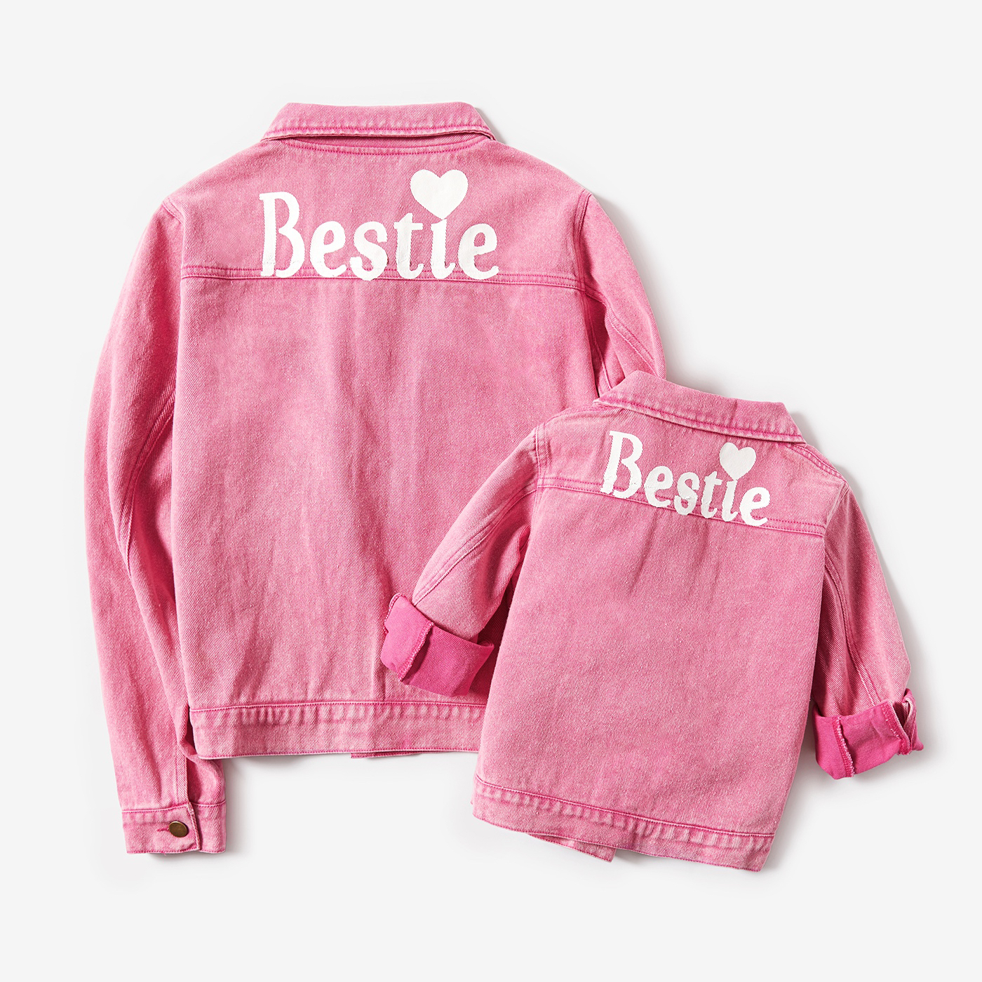 

Love Heart and Letter Print Pink Long-sleeve Denim Jackets for Mom and Me