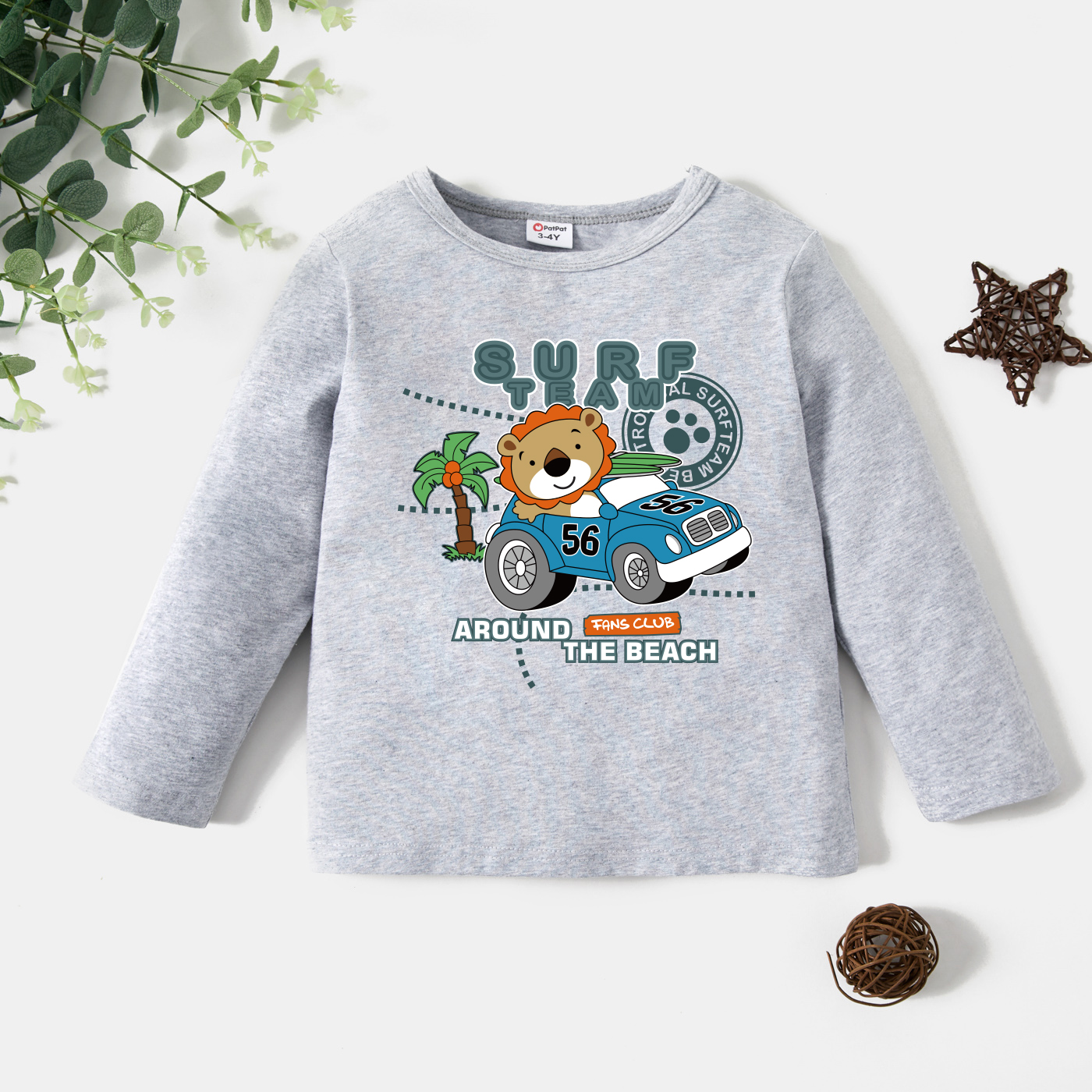 

Toddler Graphic Car and Lion and Letter Print Long-sleeve Tee