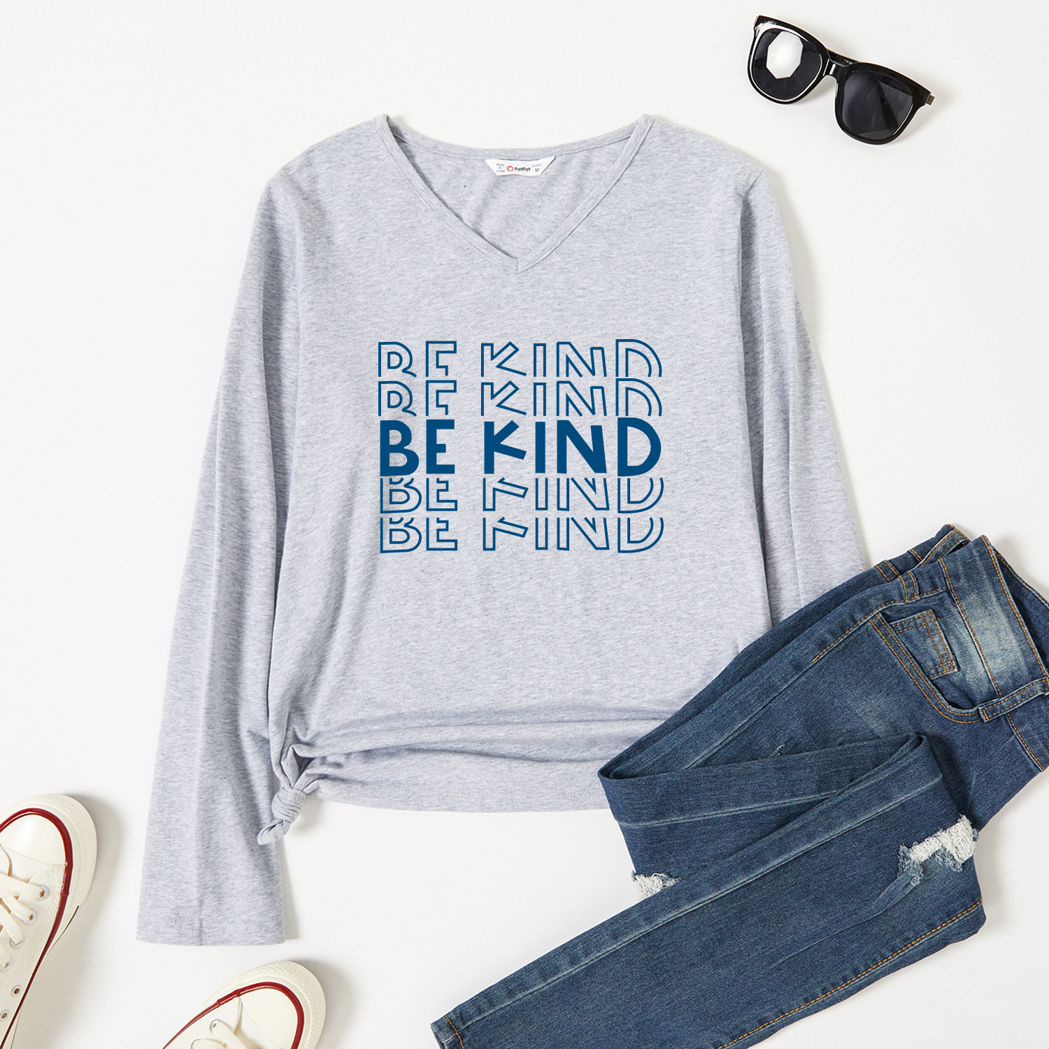 

Graphic Light gray Long-sleeve V Neck Tee for Women