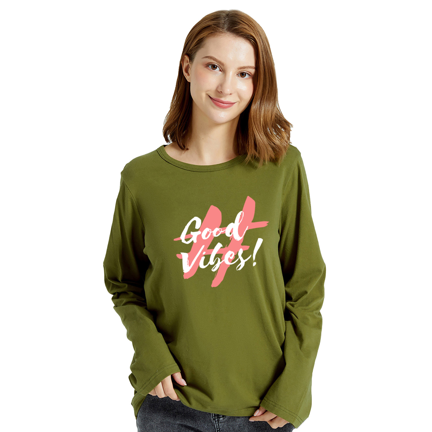 

Women Graphic Letter Print Round-collar Long-sleeve Tee