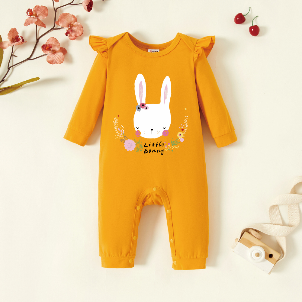 

Baby Graphic Flutter-sleeve Ginger Long-sleeve Jumpsuit
