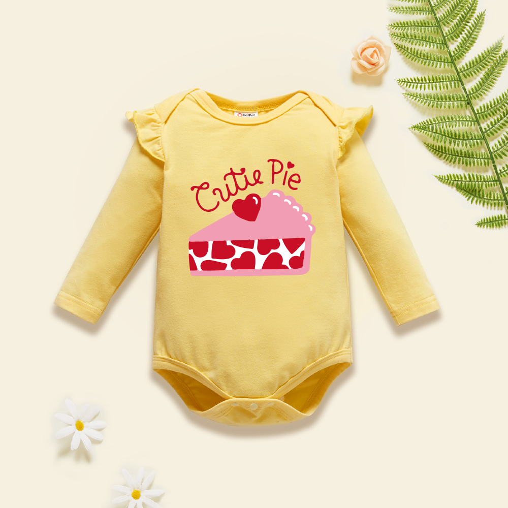 

Baby Graphic Flutter-sleeve Beige Long-sleeve Romper