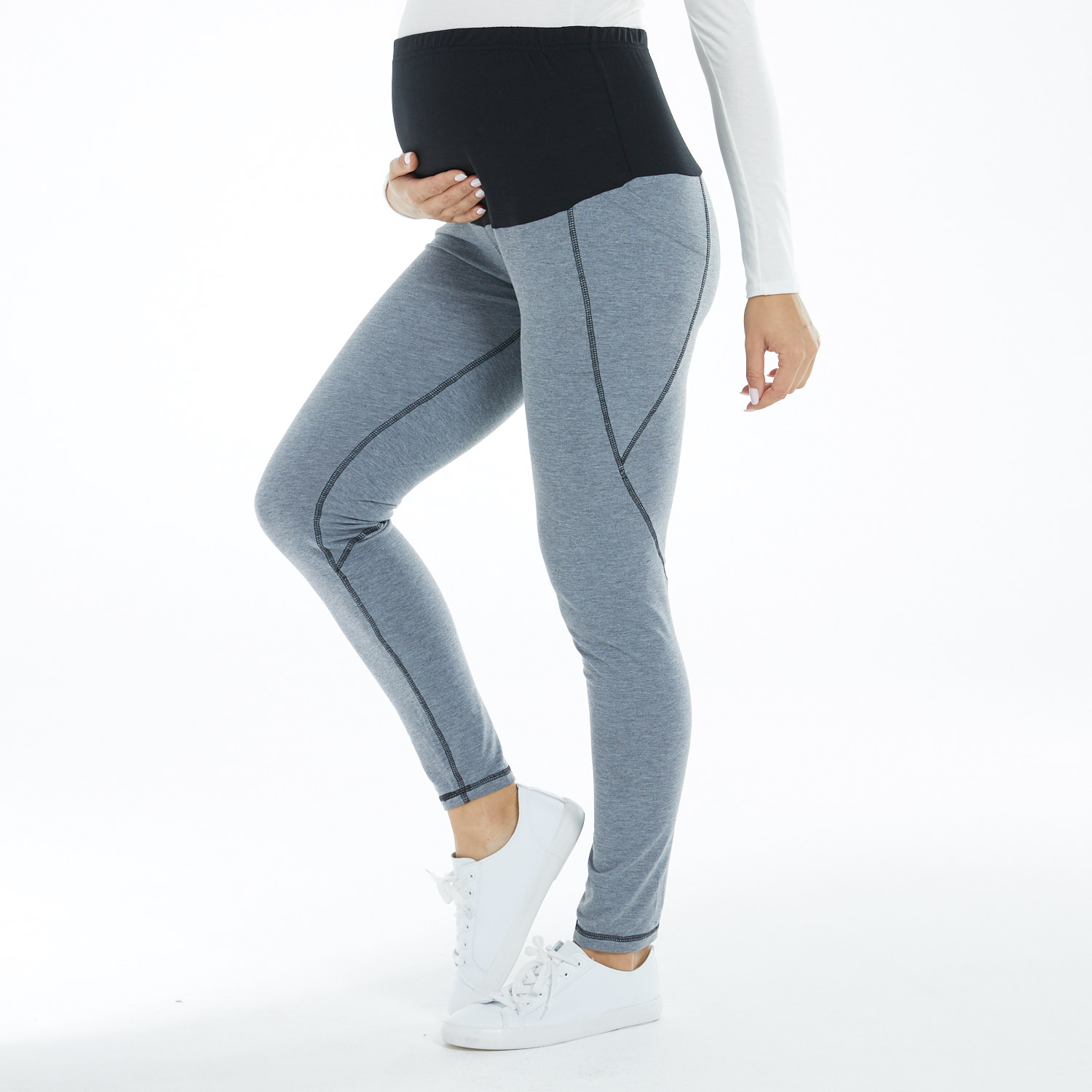 

Maternity Top-stitching Dark Grey Leggings