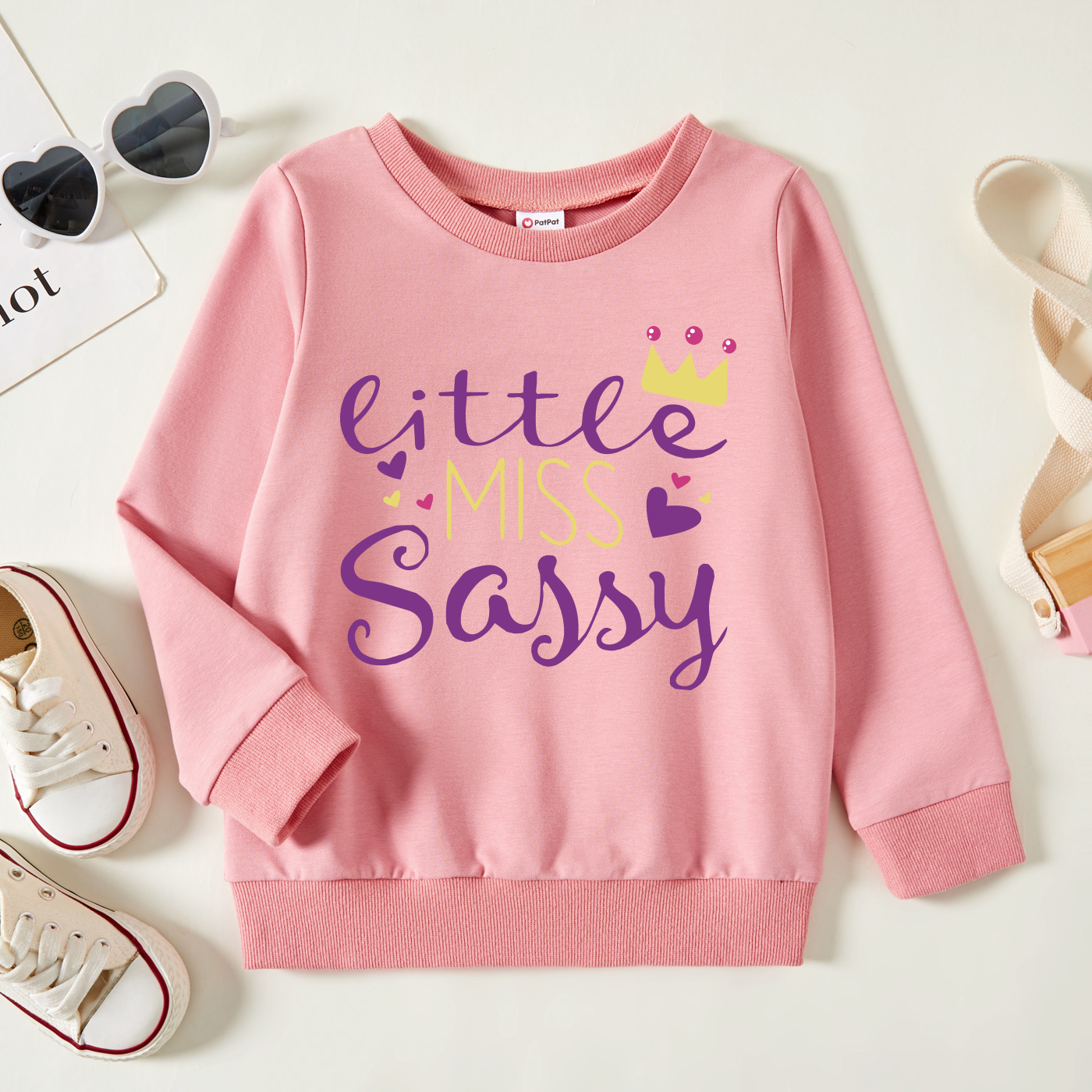 

Toddler Girl Graphic Crown and Heart and Letter Print Long-sleeve Pullover
