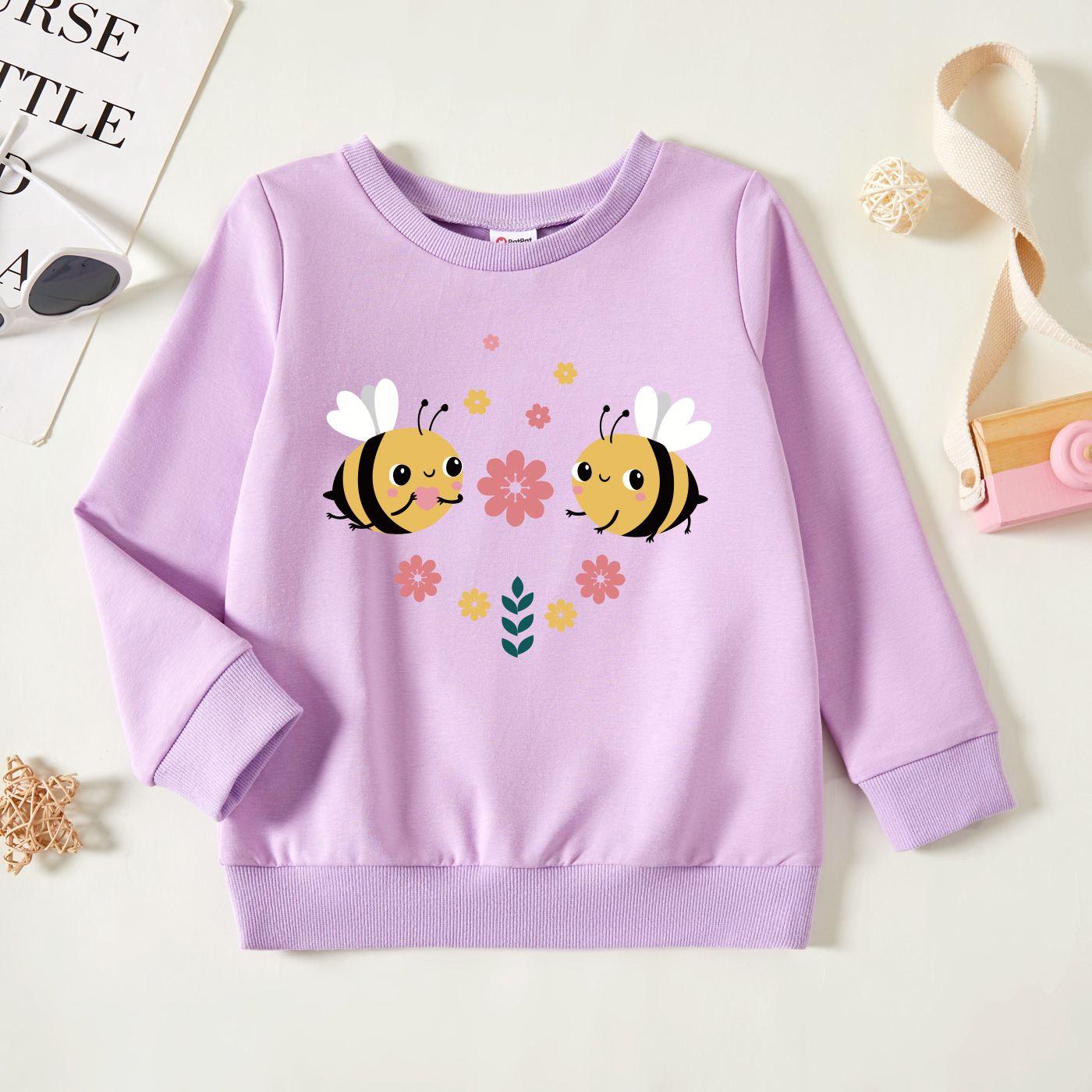 

Toddler Graphic Bee and Floral Print Long-sleeve Pullover