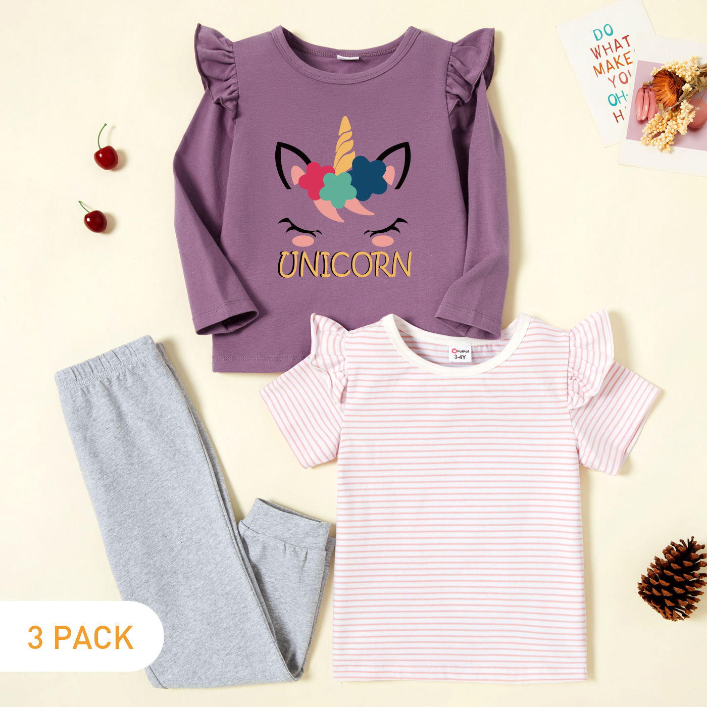 

3-Pack Toddler Graphic & Striped Tee & Pants Set
