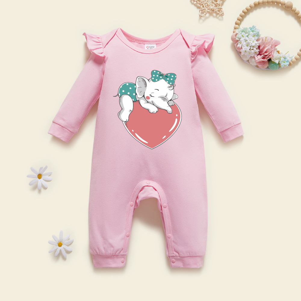 

Baby Graphic Flutter-sleeve Light pink Long-sleeve Jumpsuit