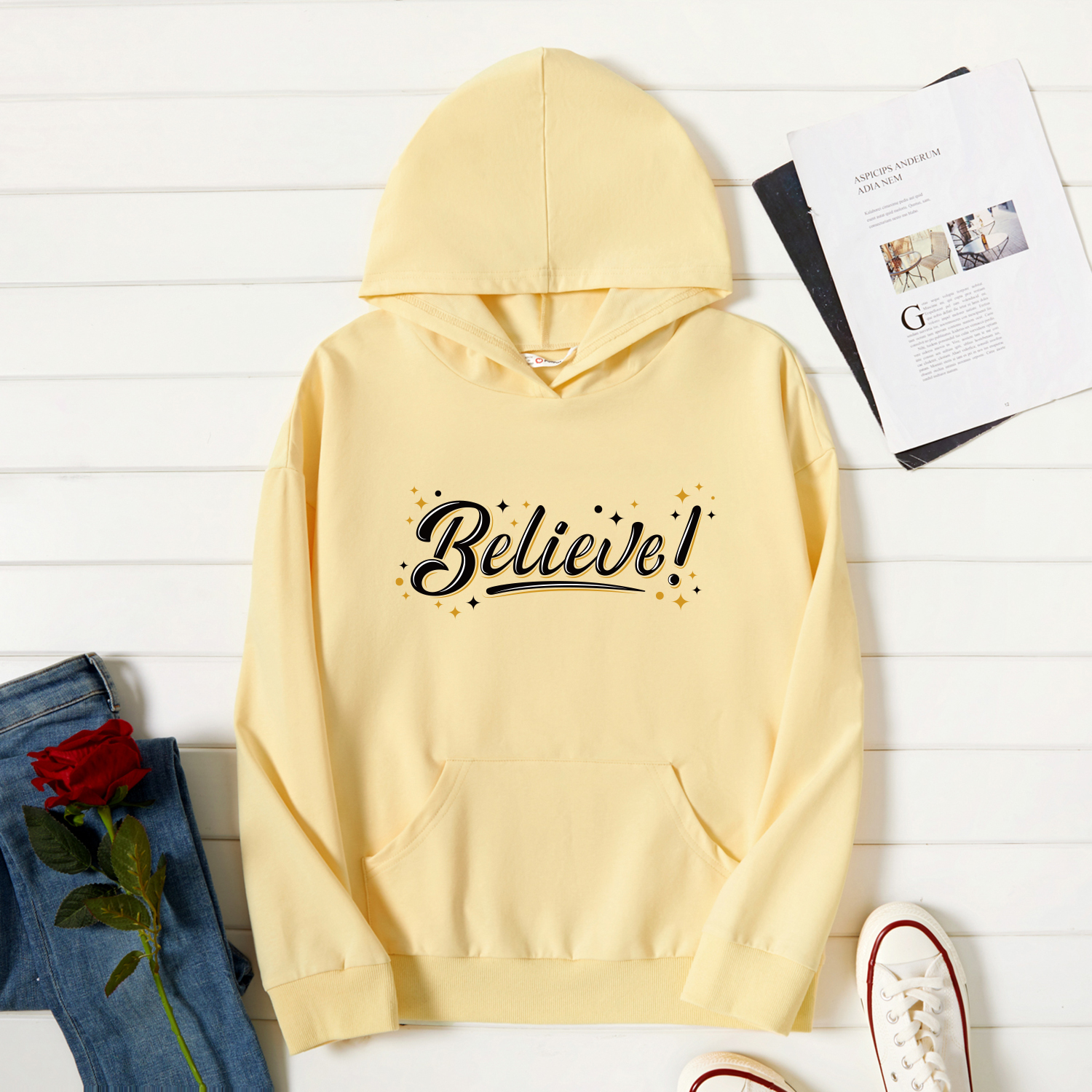

Graphic Beige Long-sleeve Hooded Pullover For Women