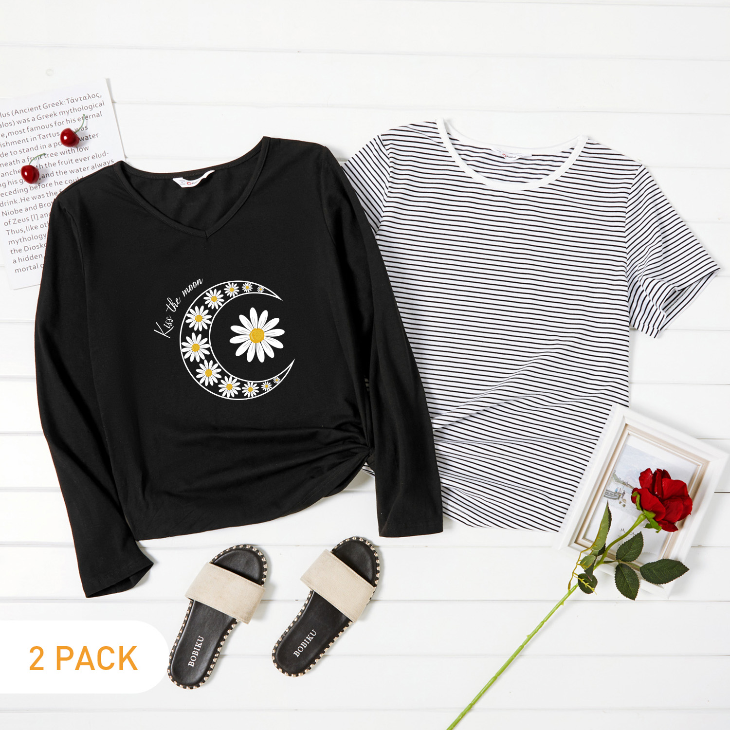 

2-Pack Graphic & Striped Tee Set For women