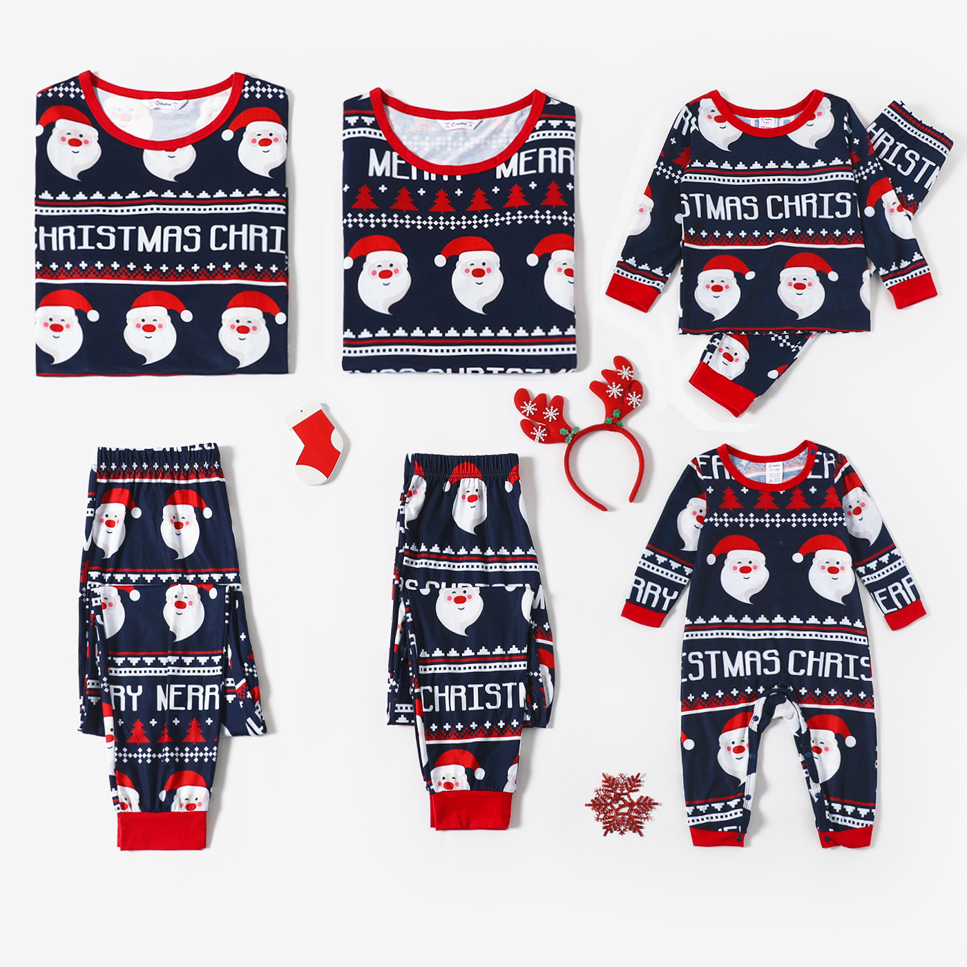 

Christmas All Over Santa and Letter Print Family Matching Long-sleeve Pajamas Sets (Flame Resistant)