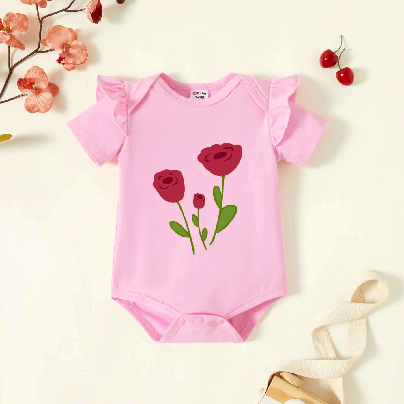 

Baby Girl Graphic Floral Print Ruffled Short-sleeve Romper