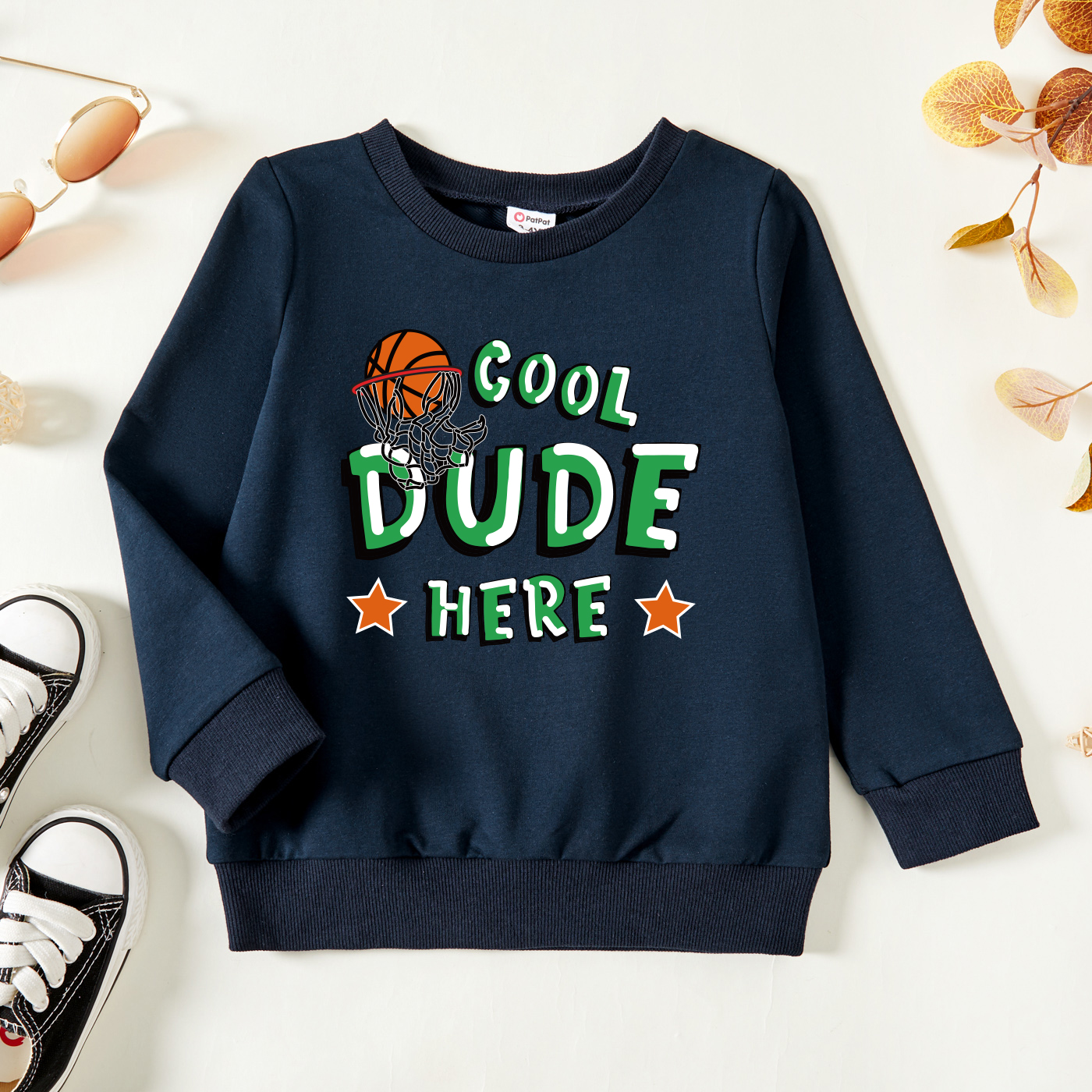 

Toddler Boy Graphic Basketball and Stars and Letter Print Long-sleeve Pullover