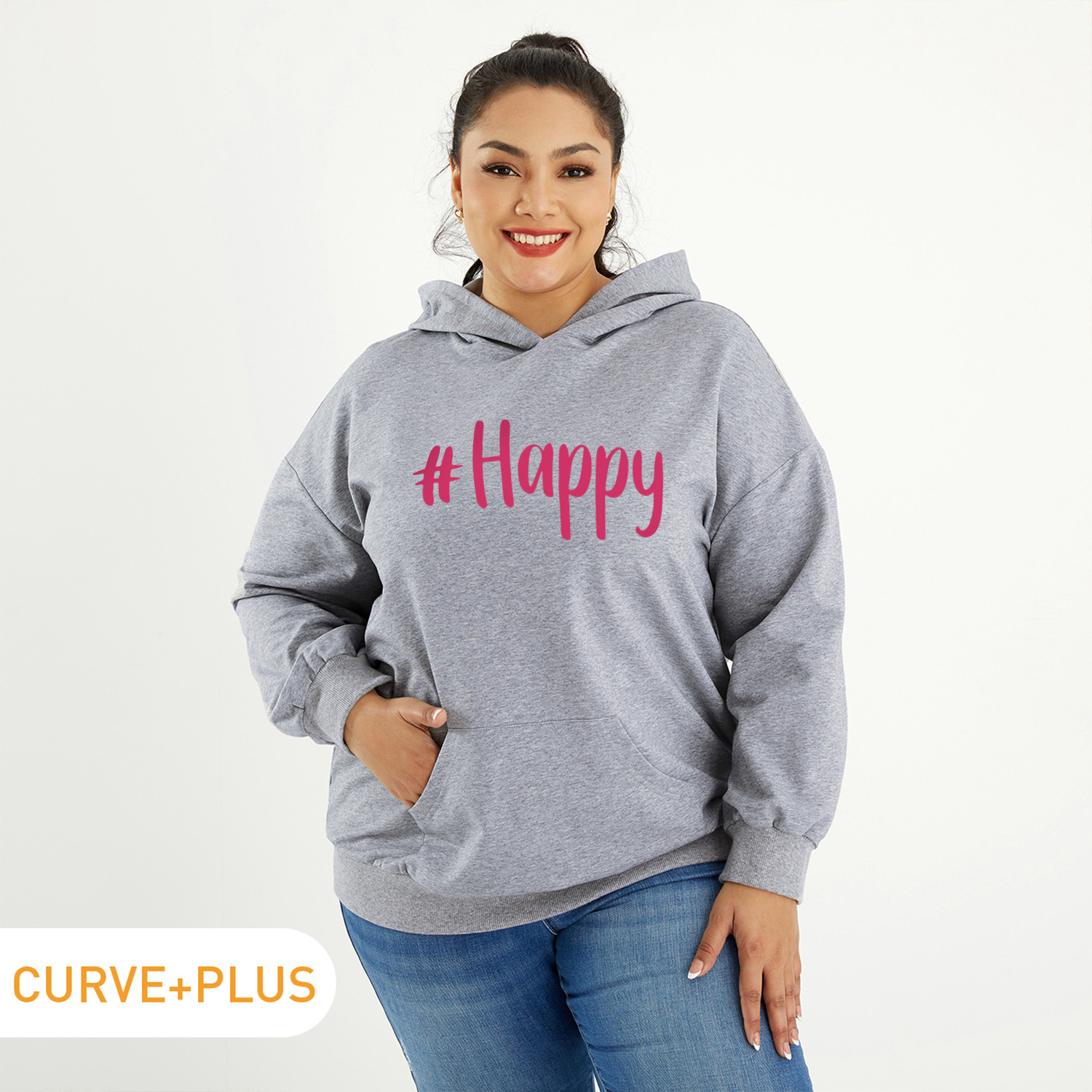 

Women Plus Size Graphic Letter Print Long-sleeve Hooded Pullover