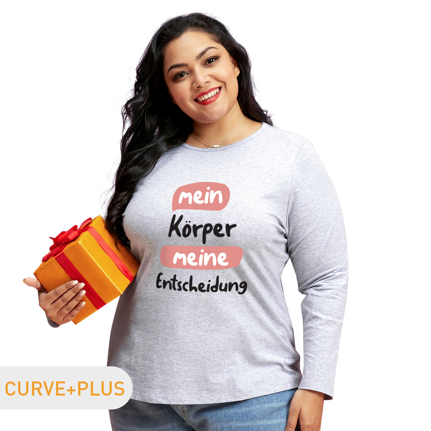 

Women Plus Size Graphic Letter Print Round Neck Long-sleeve Tee
