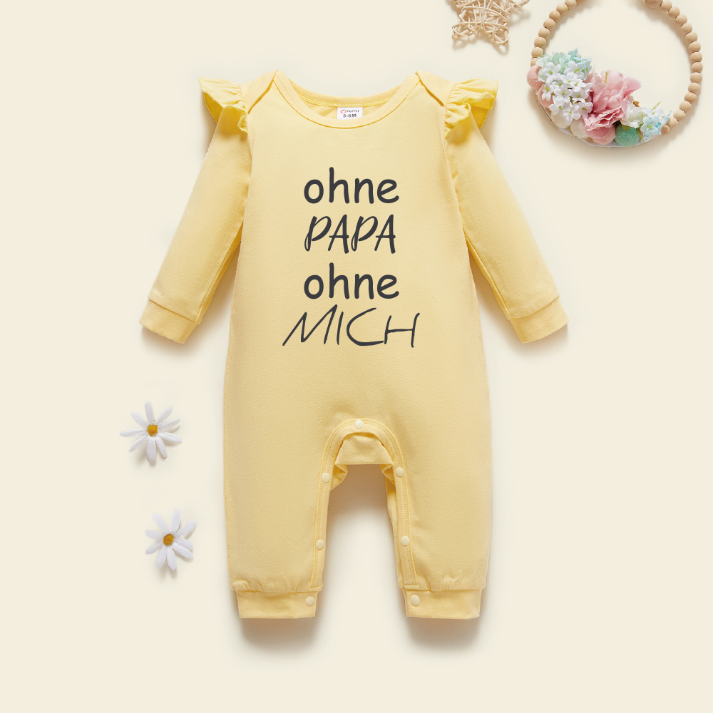 

Baby Graphic Flutter-sleeve Beige Long-sleeve Jumpsuit