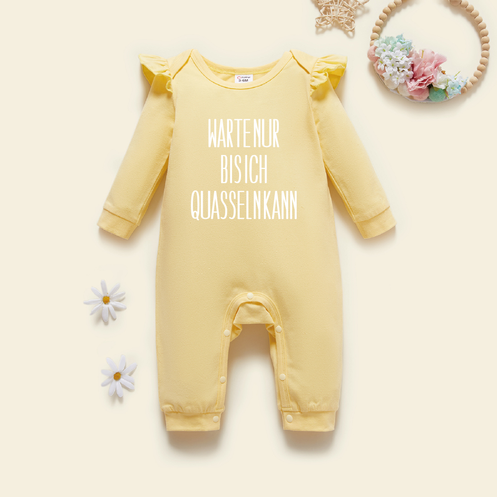 

Baby Graphic Flutter-sleeve Beige Long-sleeve Jumpsuit