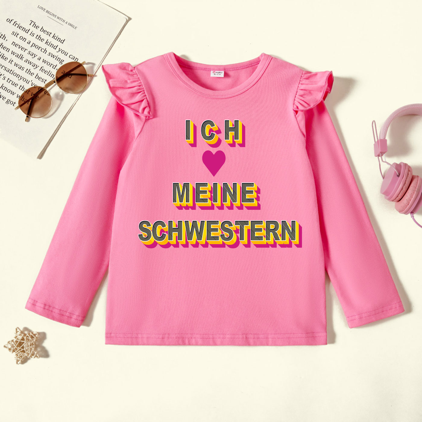

Kids Graphic Flutter-sleeve Deep Pink Long-sleeve Tee