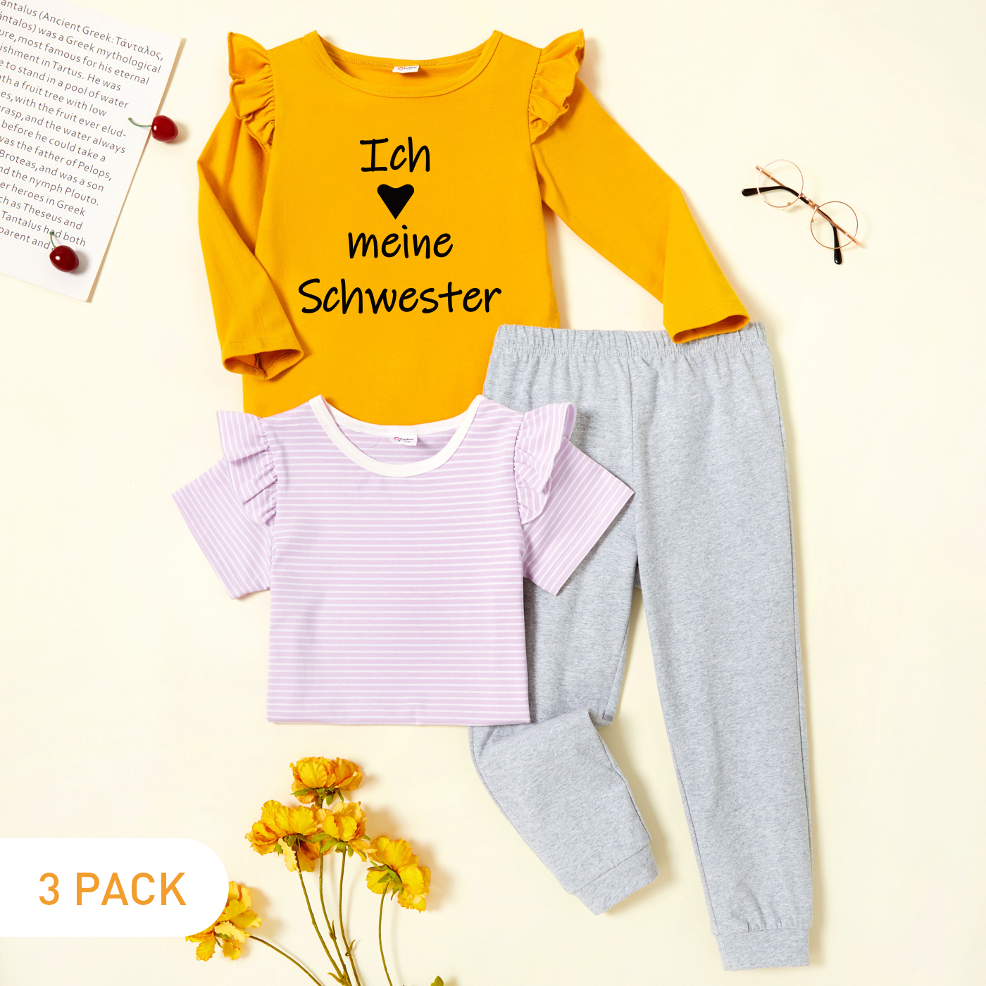 

3-Pack Toddler Graphic & Striped Tee & Pants Set