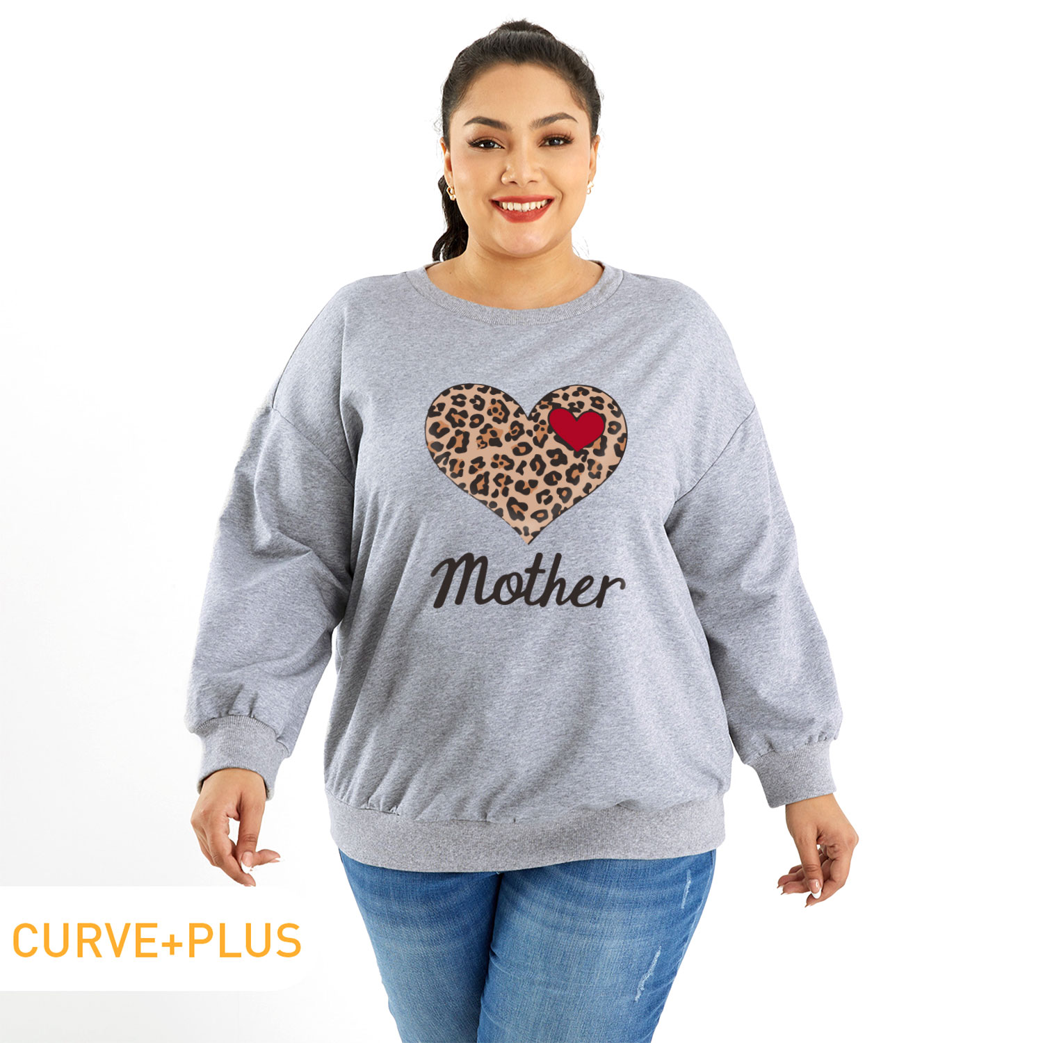 

Women Plus Size Graphic Letter Print Round Neck Long-sleeve Pullover
