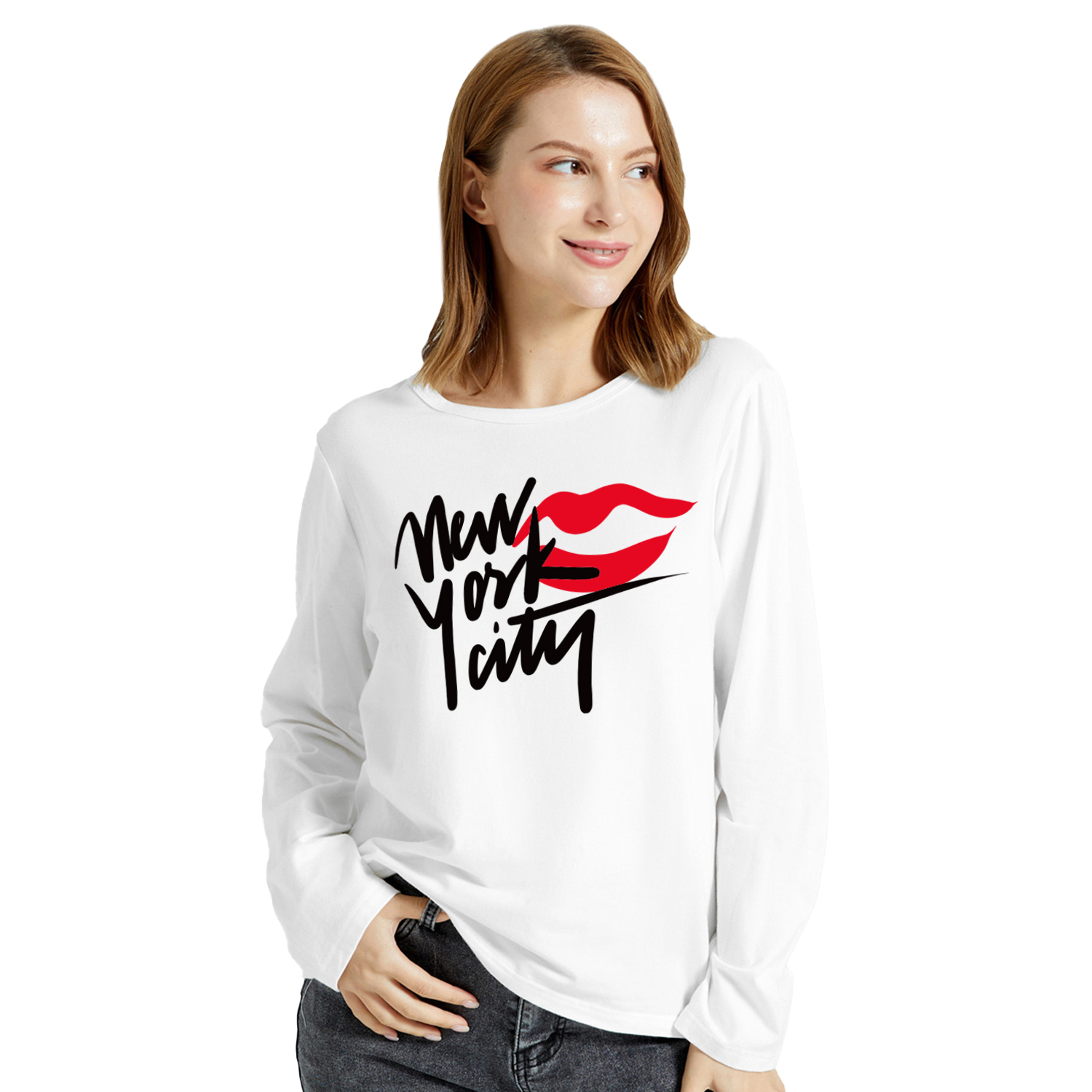 

Women Graphic Letter Print Round-collar Long-sleeve Tee
