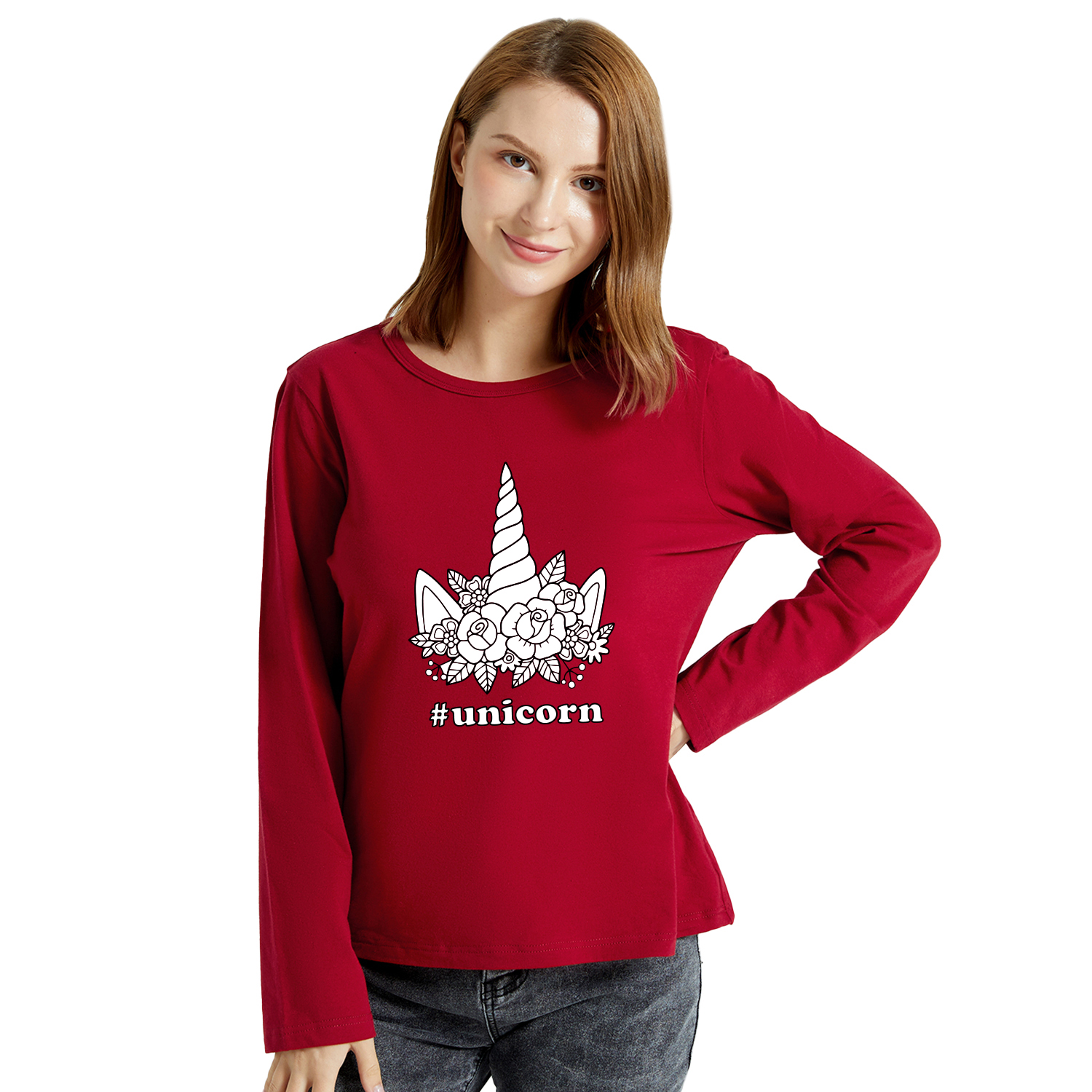 

Women Graphic Unicorn Print Round-collar Long-sleeve Tee