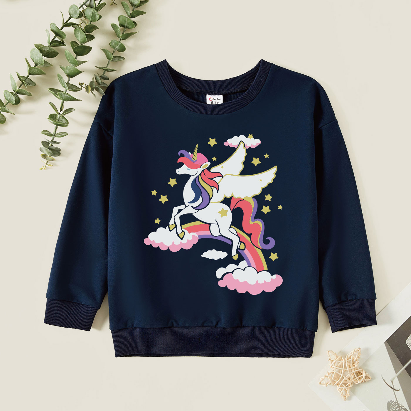 

Kids Girl Graphic Unicorn Print Long-sleeve Pullover