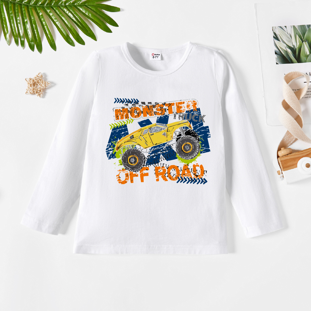 

Kids Boy Graphic Letter & Vehicle Print Long-sleeve Tee