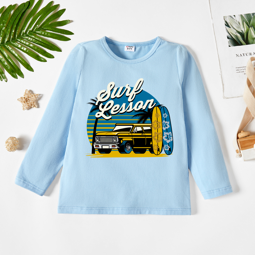 

Kids Boy Graphic Letter & Vehicle Print Long-sleeve Tee