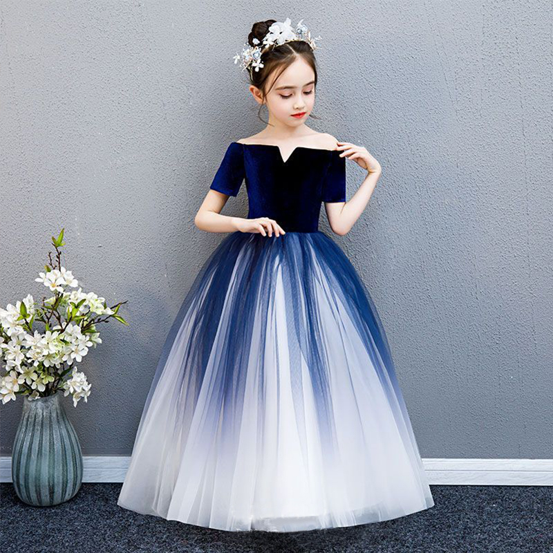 

Kid Girl Gradient Color Short-sleeve Princess Party Mesh Dress