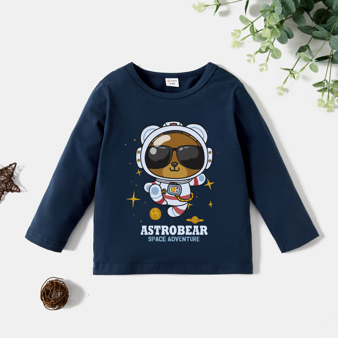 

Toddler Boy Graphic Bear and Galaxy and Astronaut Print Long-sleeve Tee