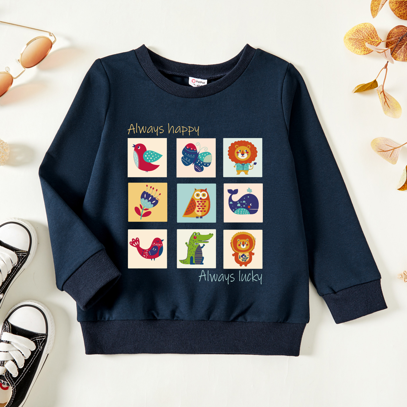 

Toddler Graphic Animal and Letter and Floral Print Long-sleeve Pullover