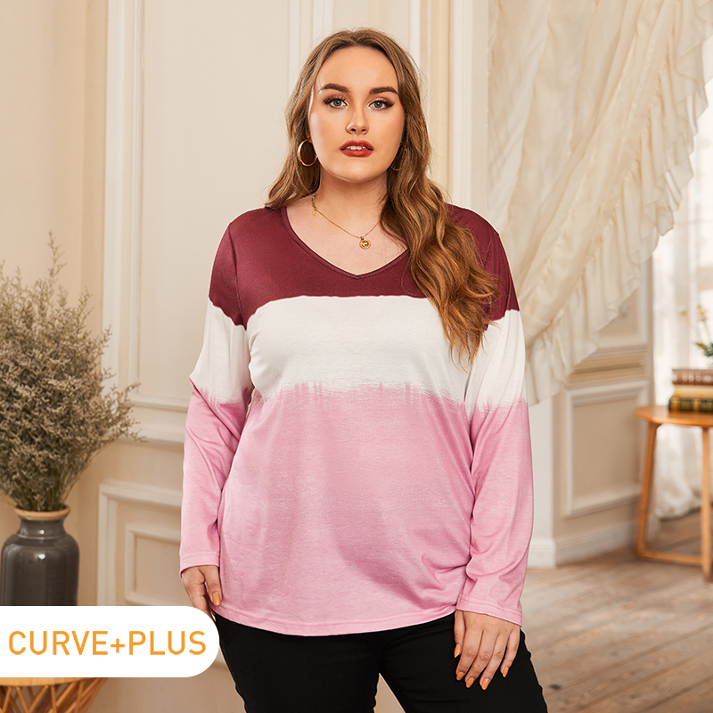 

Women Plus Size Casual Colorblock Long-sleeve Tee