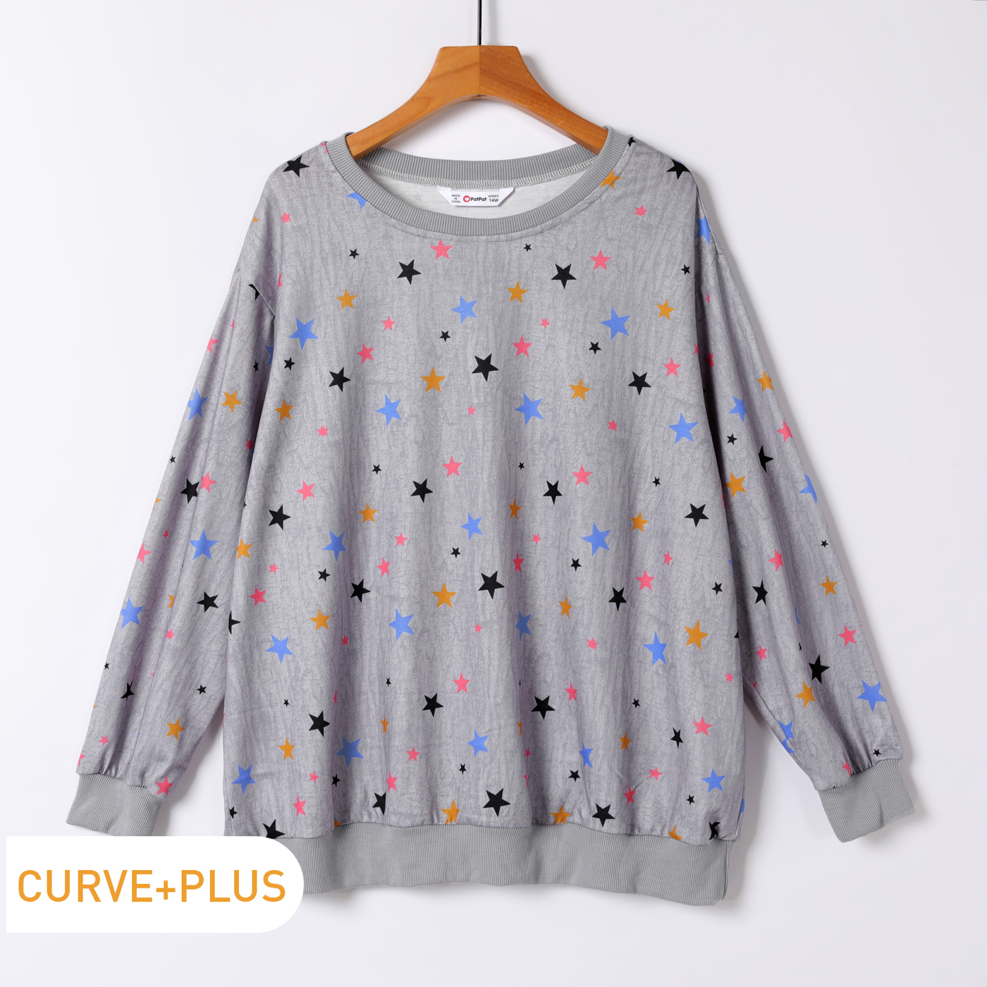 

Women Plus Size Casual Colorful Stars Print Pullover Sweatshirt