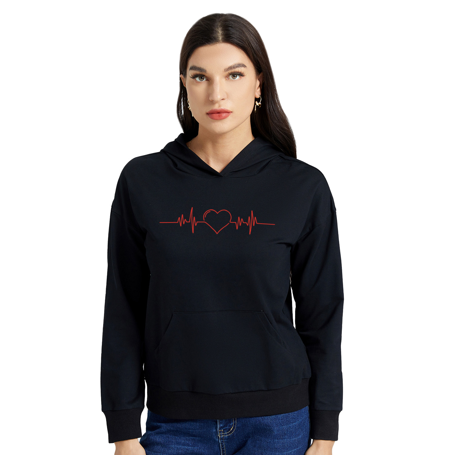 

Women Graphic Heart Print Long-sleeve Hooded Pullover