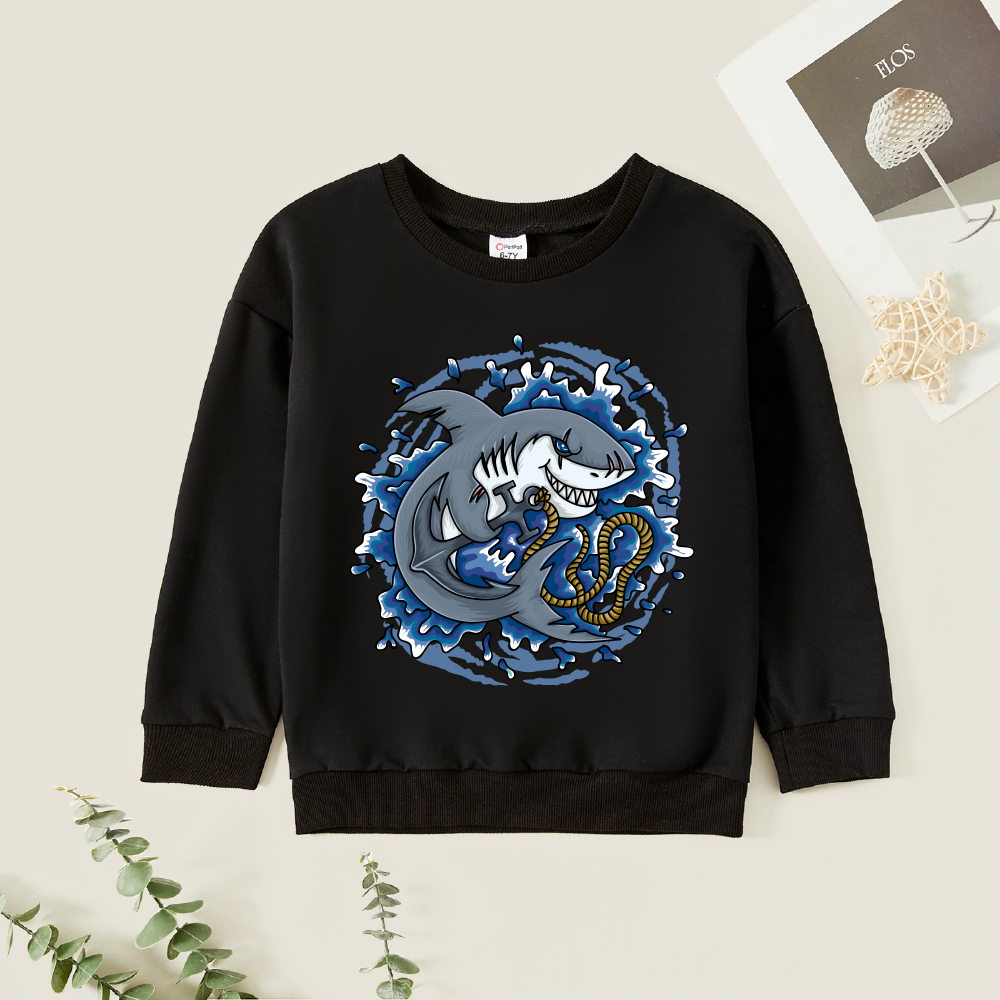 

Kid Boy Graphic Shark Print Long-sleeve Pullover